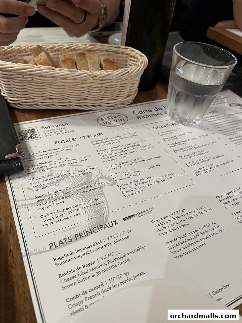 Menu page for Bistro Du Vin