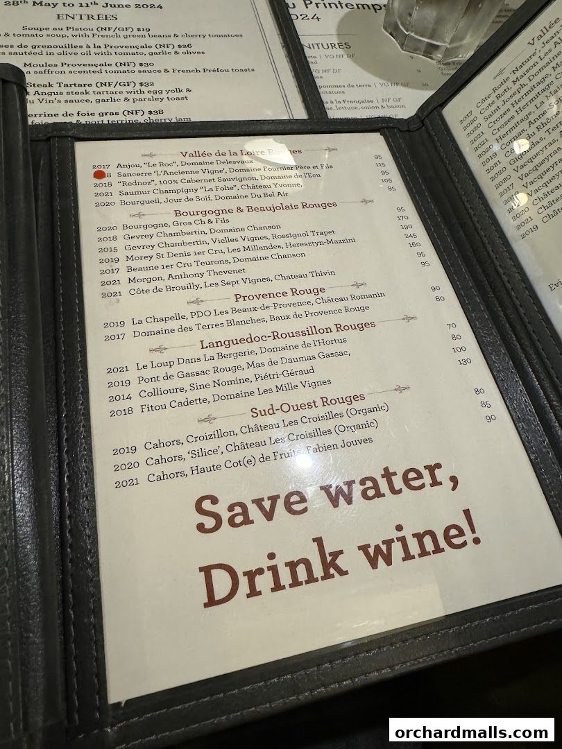 Menu page for Bistro Du Vin