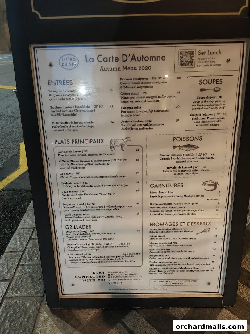 Menu page for Bistro Du Vin