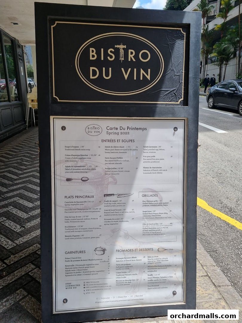 Menu page for Bistro Du Vin