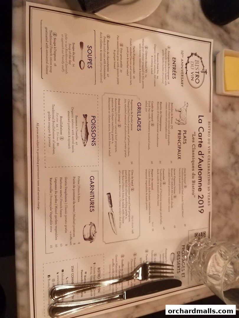 Menu page for Bistro Du Vin