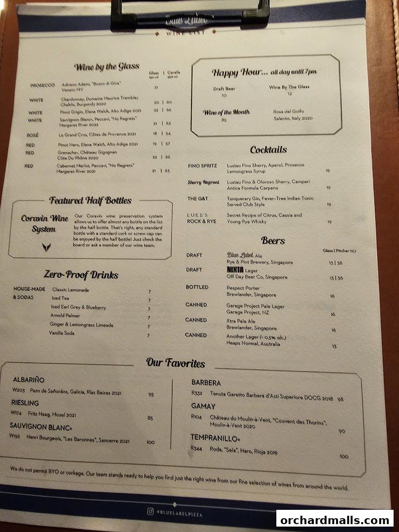 Menu page for Blue Label Pizza  Wine
