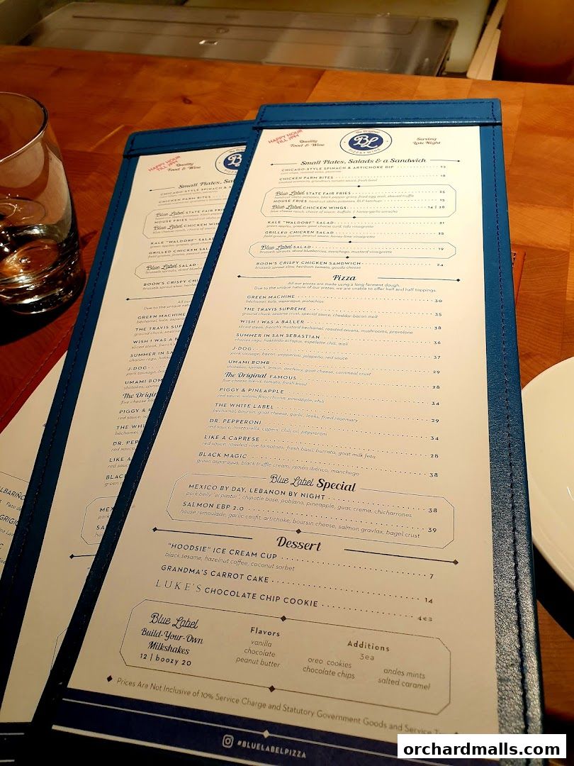 Menu page for Blue Label Pizza  Wine