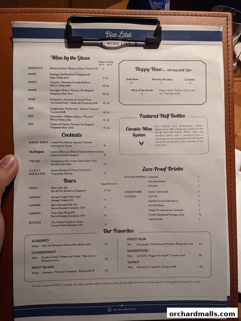 Menu page for Blue Label Pizza  Wine