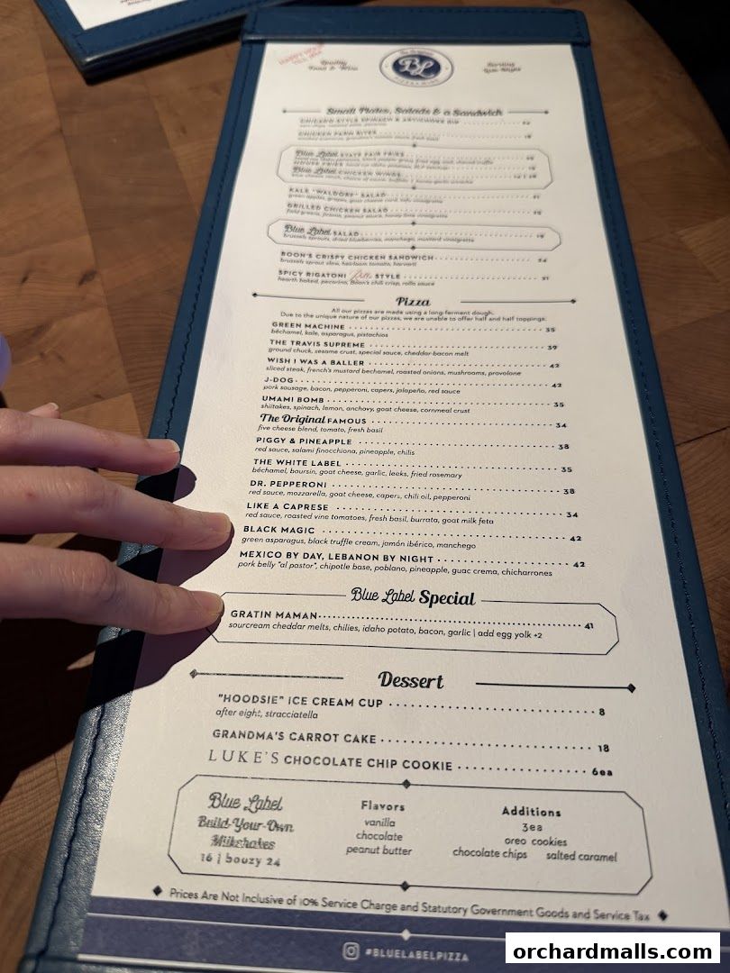 Menu page for Blue Label Pizza  Wine