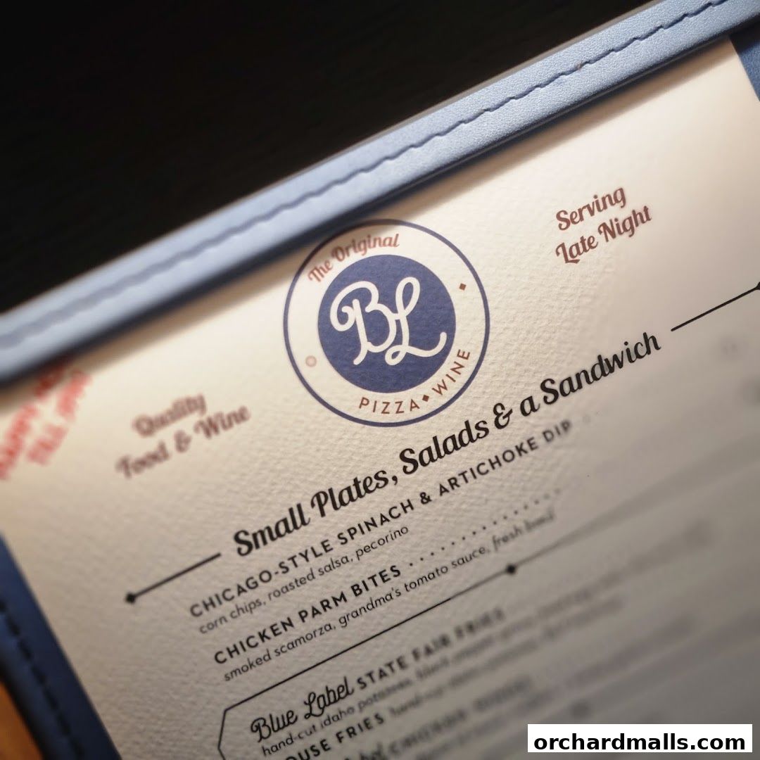 Menu page for Blue Label Pizza  Wine