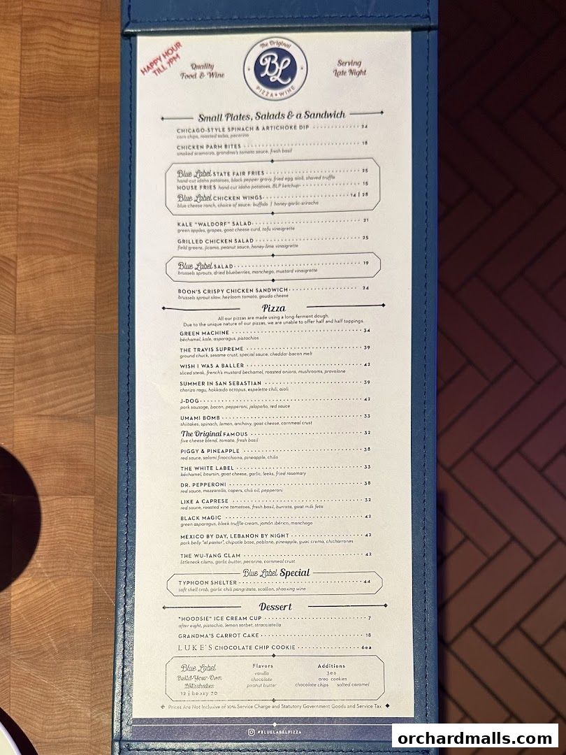 Menu page for Blue Label Pizza  Wine