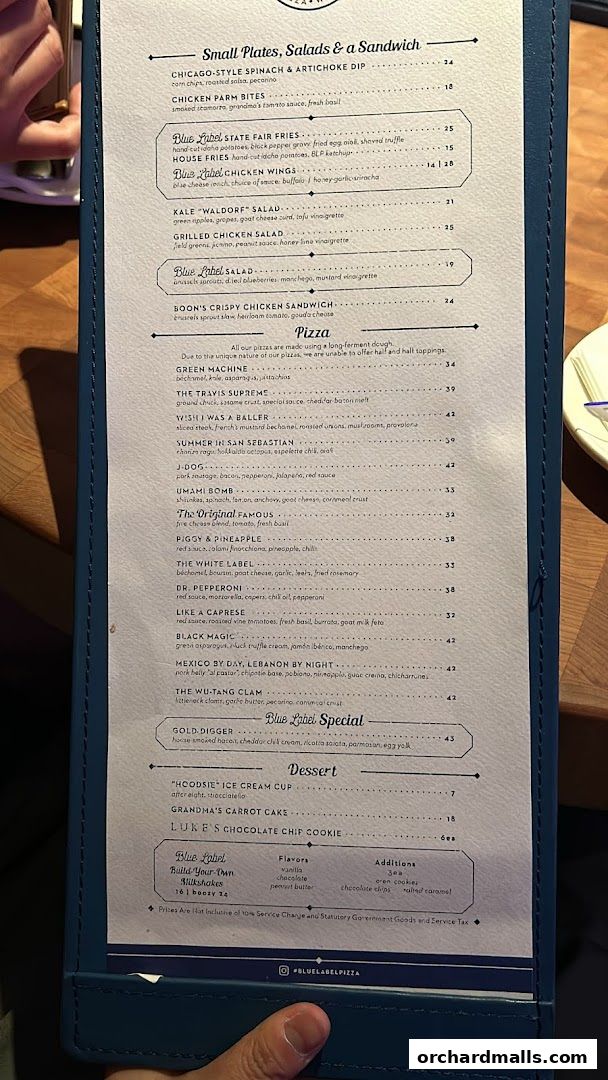 Menu page for Blue Label Pizza  Wine