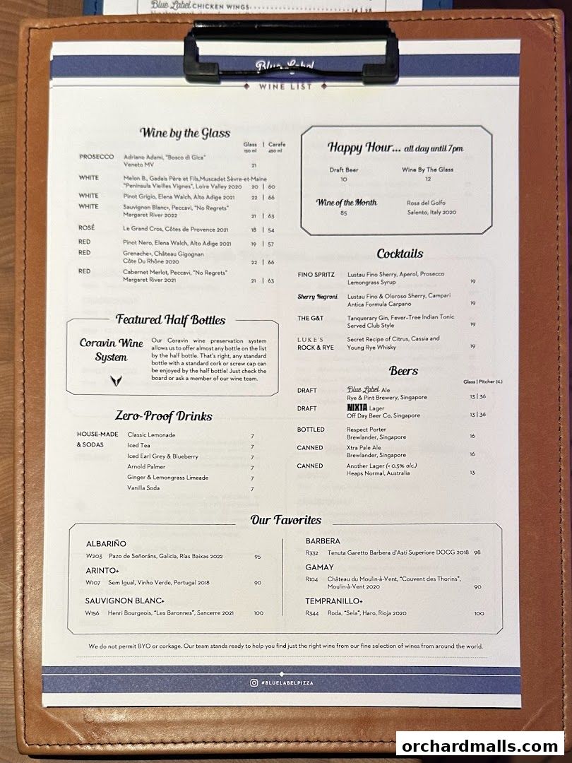 Menu page for Blue Label Pizza  Wine