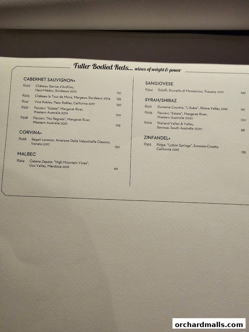 Menu page for Blue Label Pizza  Wine