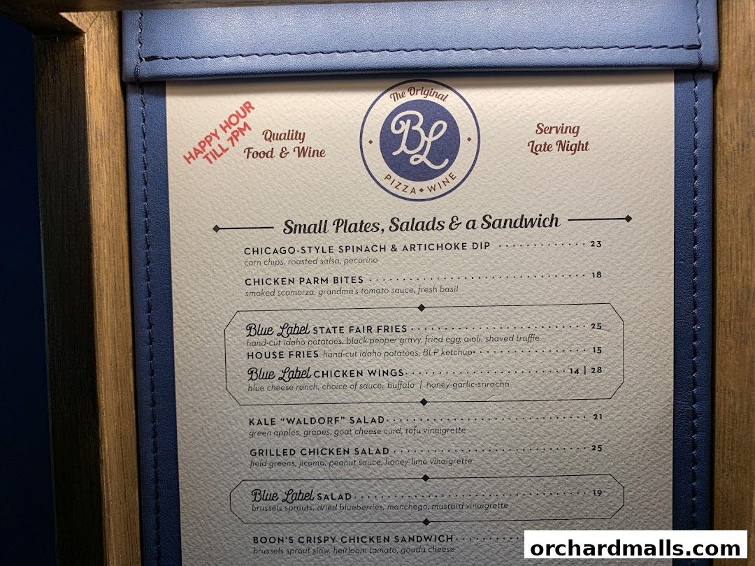 Menu page for Blue Label Pizza  Wine