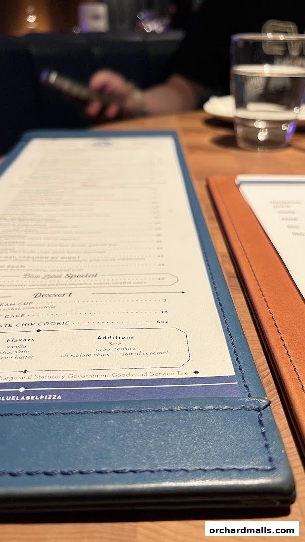 Menu page for Blue Label Pizza  Wine