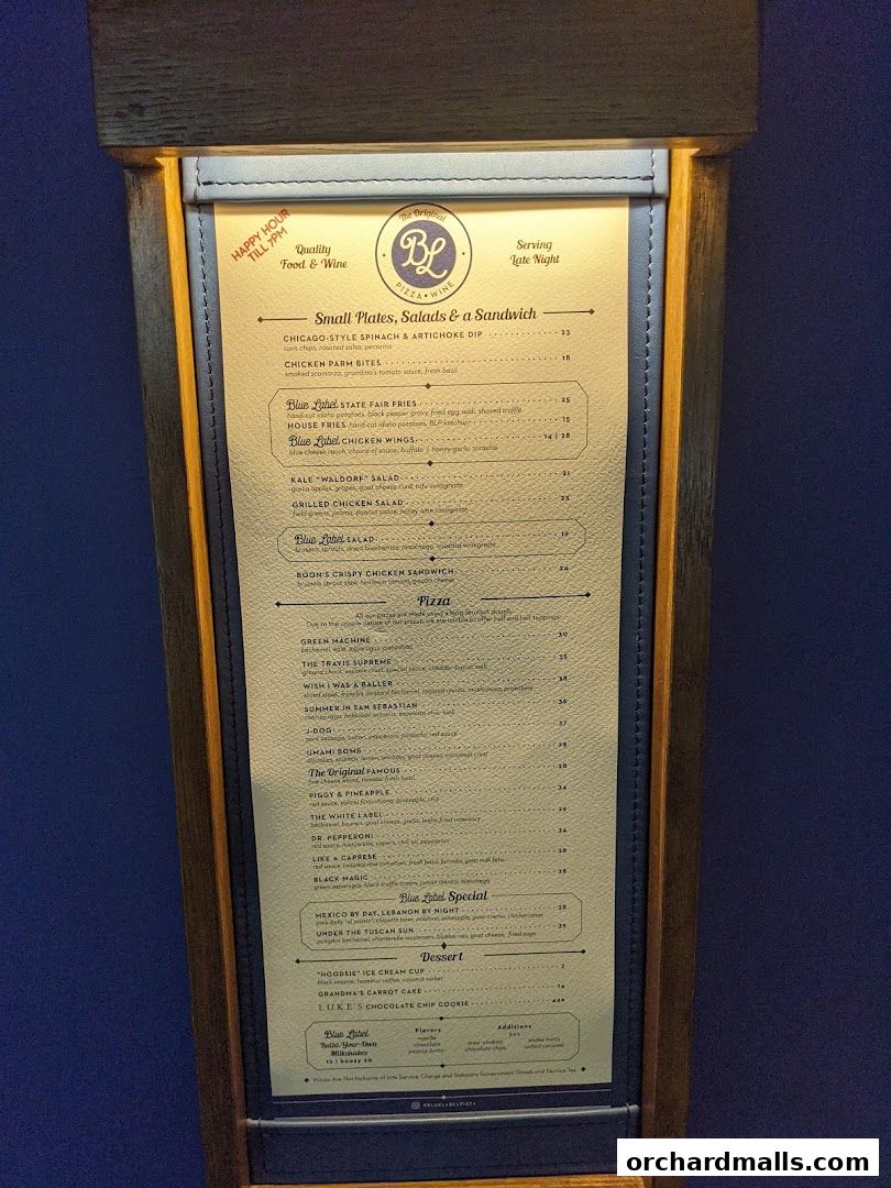 Menu page for Blue Label Pizza  Wine