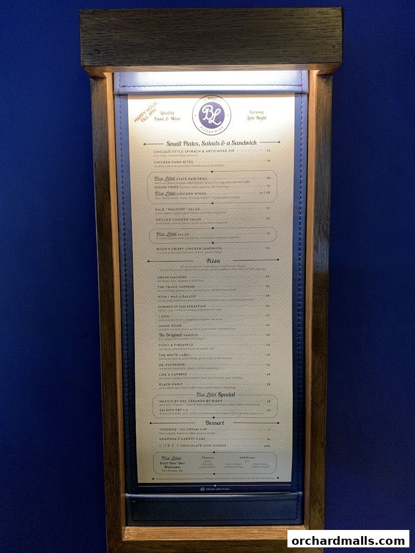Menu page for Blue Label Pizza  Wine