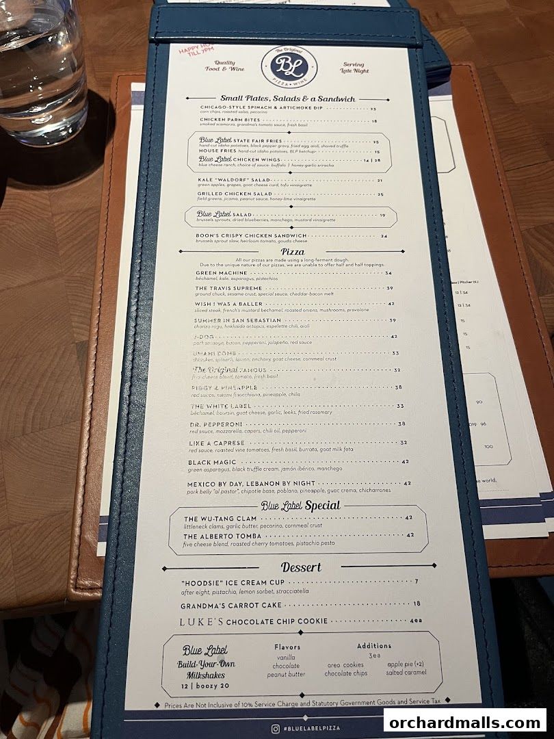 Menu page for Blue Label Pizza  Wine