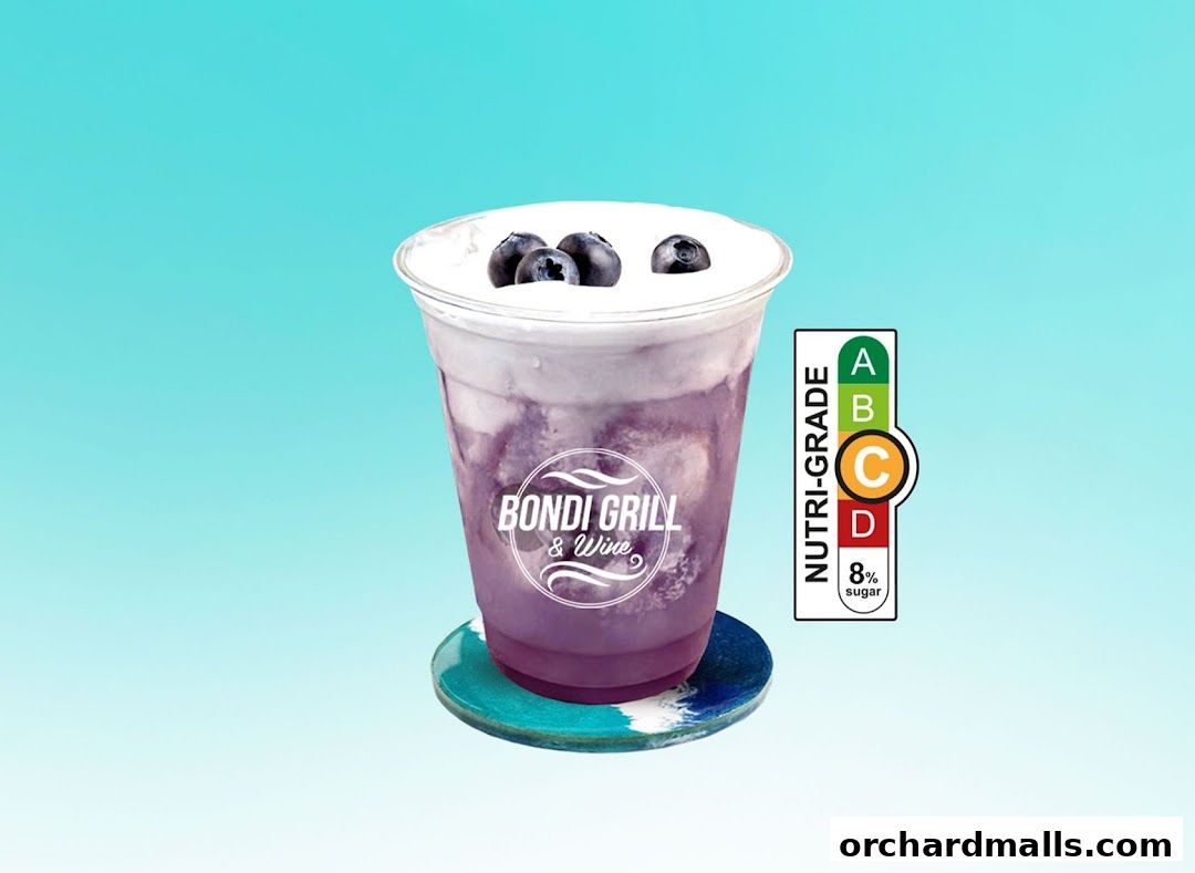 A refreshing blueberry drink with cream and fresh blueberries, from Bondi Grill & Wine.