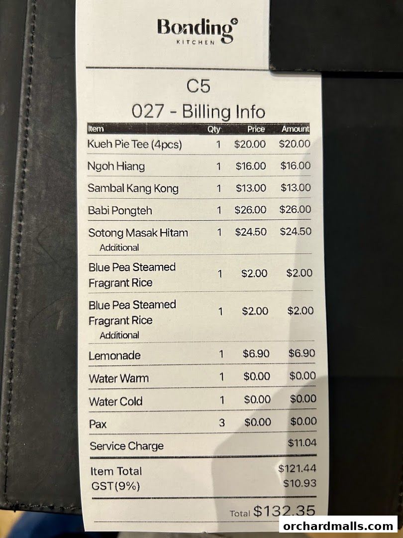 Menu page for Bonding Kitchen Orchard Singapore