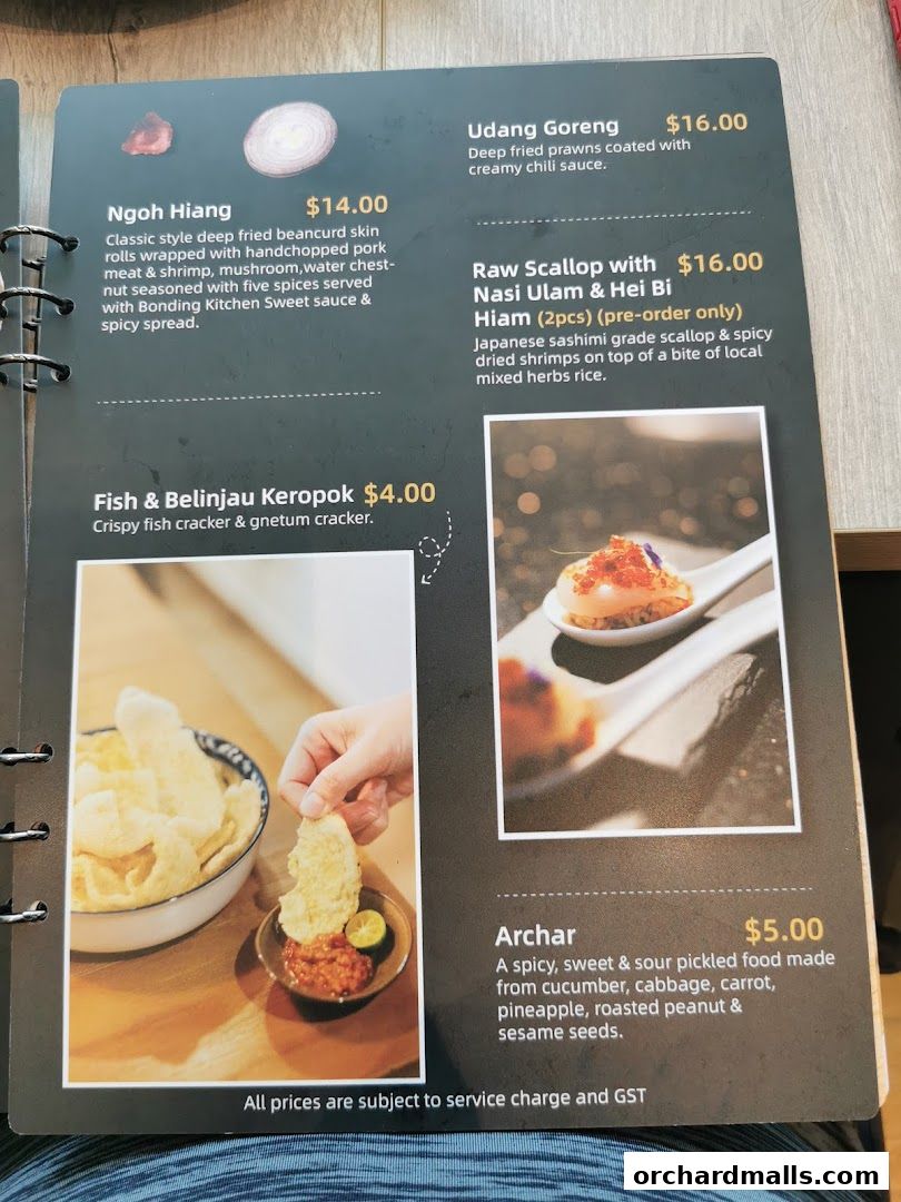 Menu page for Bonding Kitchen Orchard Singapore