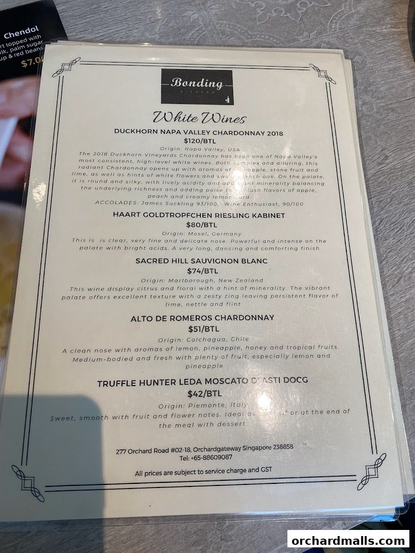 Menu page for Bonding Kitchen Orchard Singapore