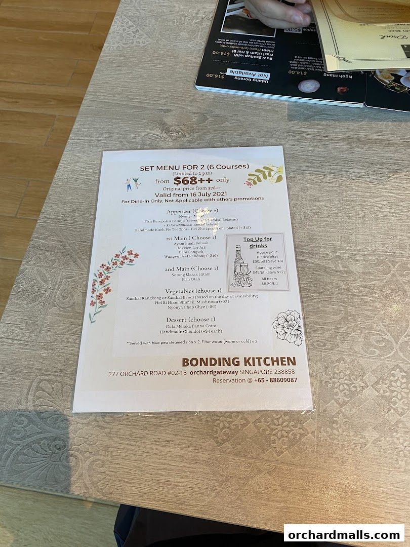 Menu page for Bonding Kitchen Orchard Singapore