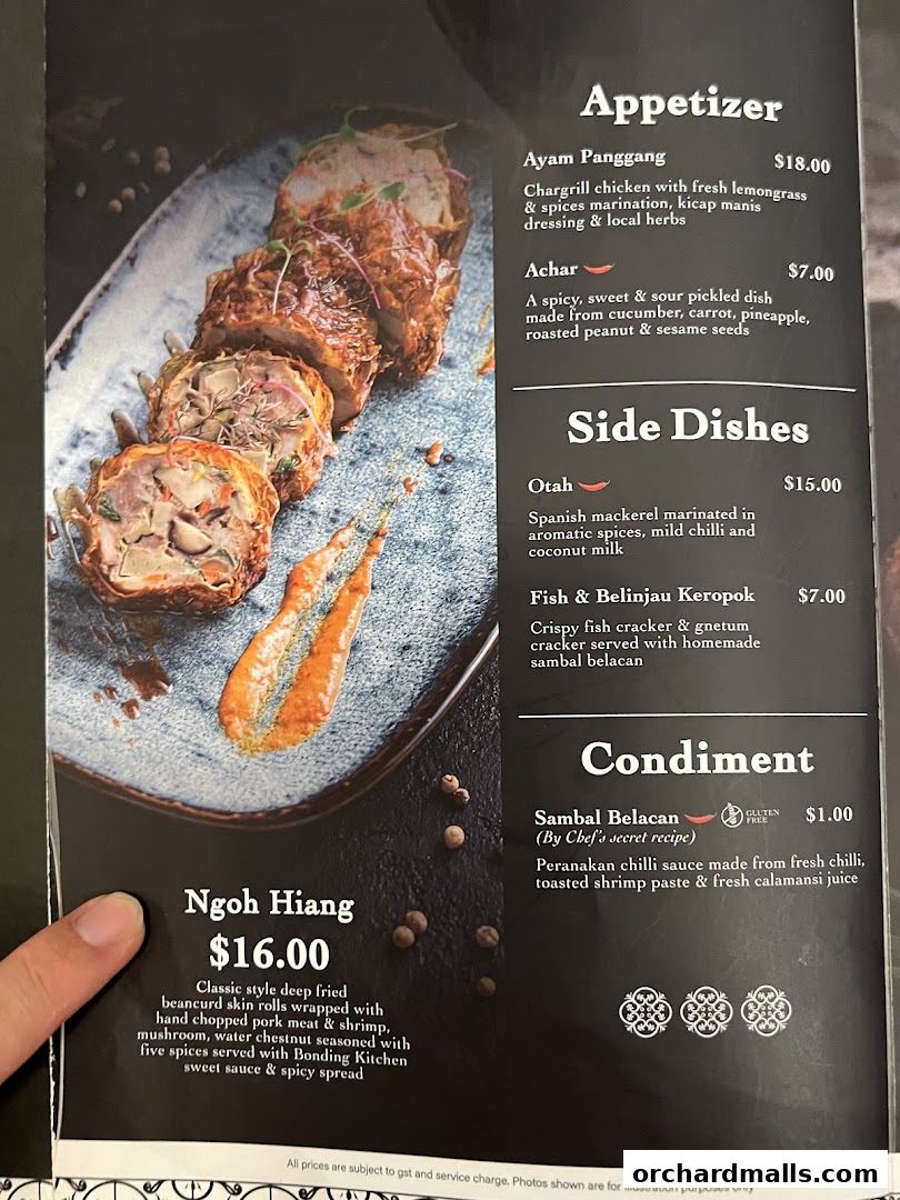 Menu page for Bonding Kitchen Orchard Singapore