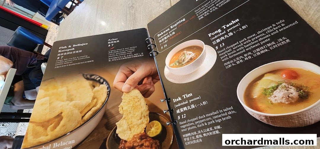 Menu page for Bonding Kitchen Orchard Singapore