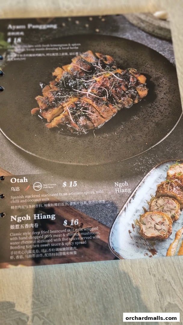 Menu page for Bonding Kitchen Orchard Singapore