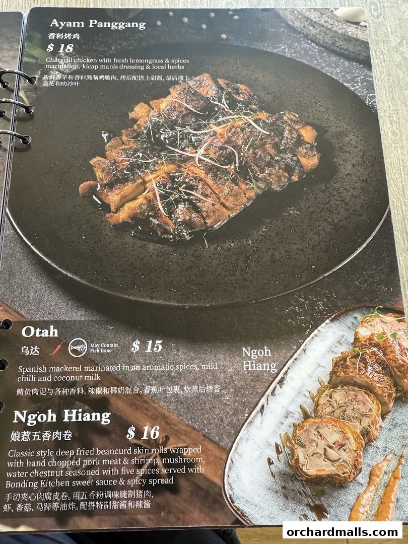 Menu page for Bonding Kitchen Orchard Singapore