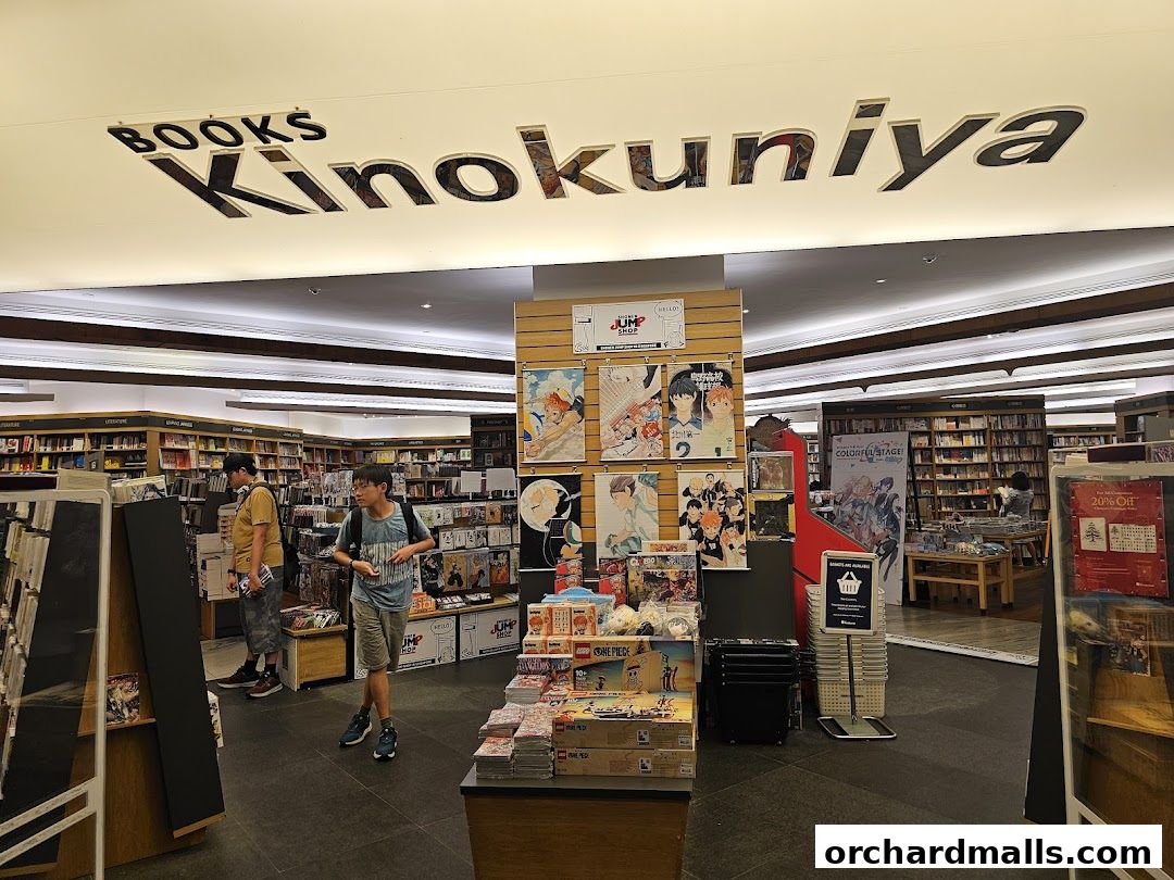Interior view of Books Kinokuniya Singapore Main Store, showcasing books and manga.