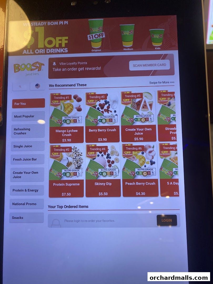 Menu page for Boost Juice  313 Somerset