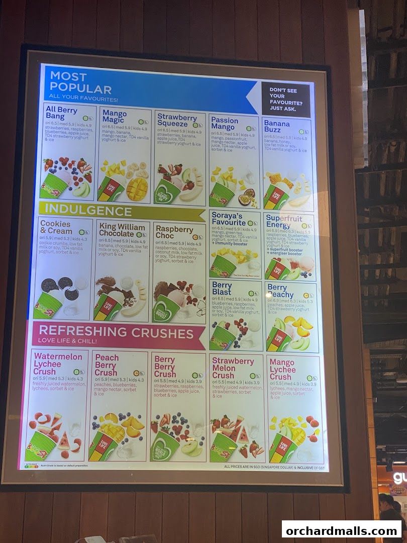 Menu page for Boost Juice  313 Somerset