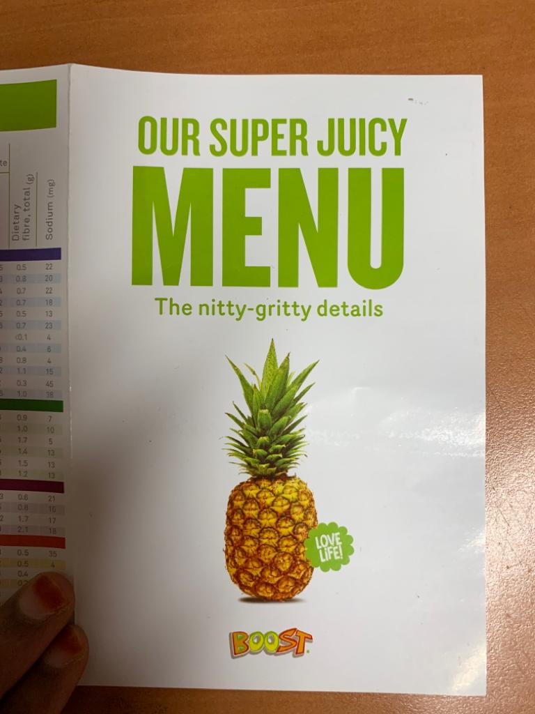 Menu page for Boost Juice  ION Orchard
