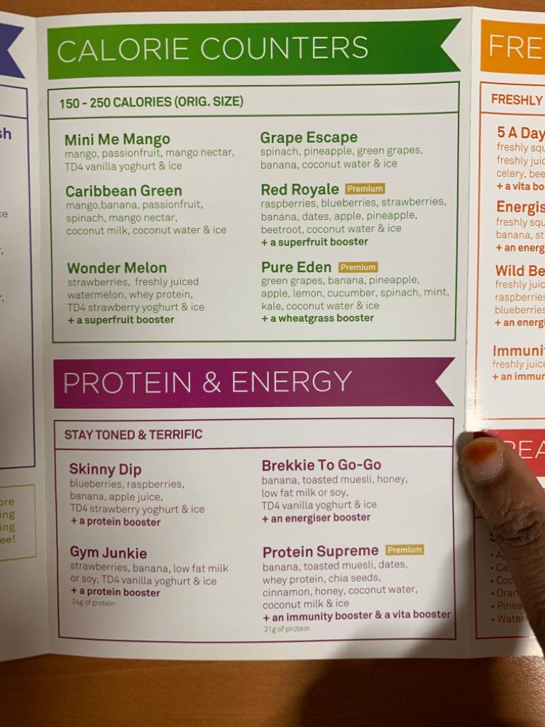 Menu page for Boost Juice  ION Orchard
