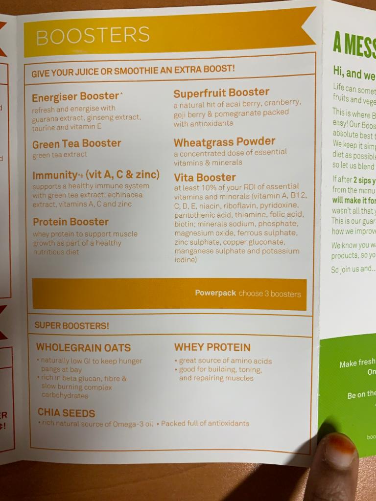 Menu page for Boost Juice  ION Orchard