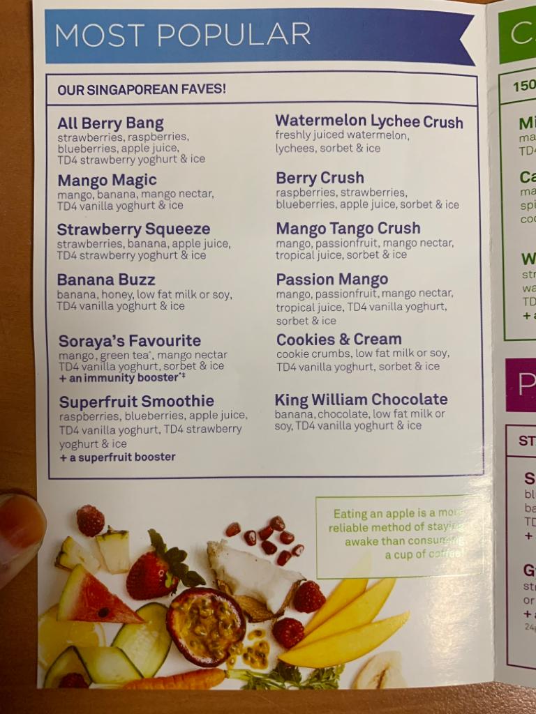 Menu page for Boost Juice  ION Orchard