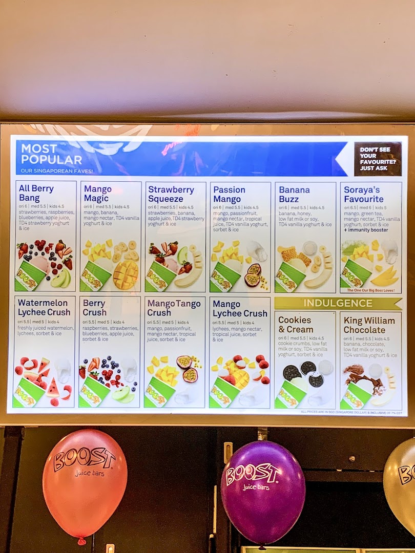 Menu page for Boost Juice  ION Orchard