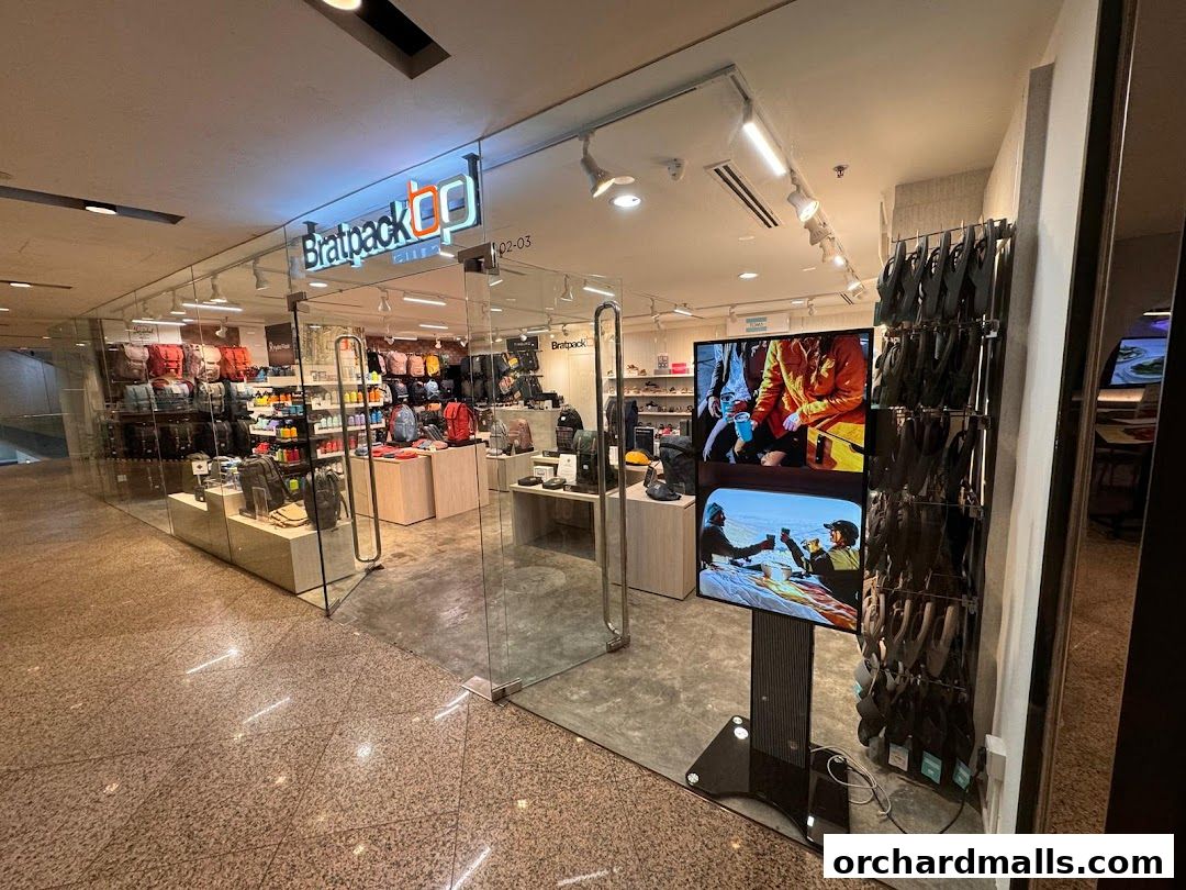 Bratpack Wheelock Place shop entrance showcasing a wide variety of bags and accessories.
