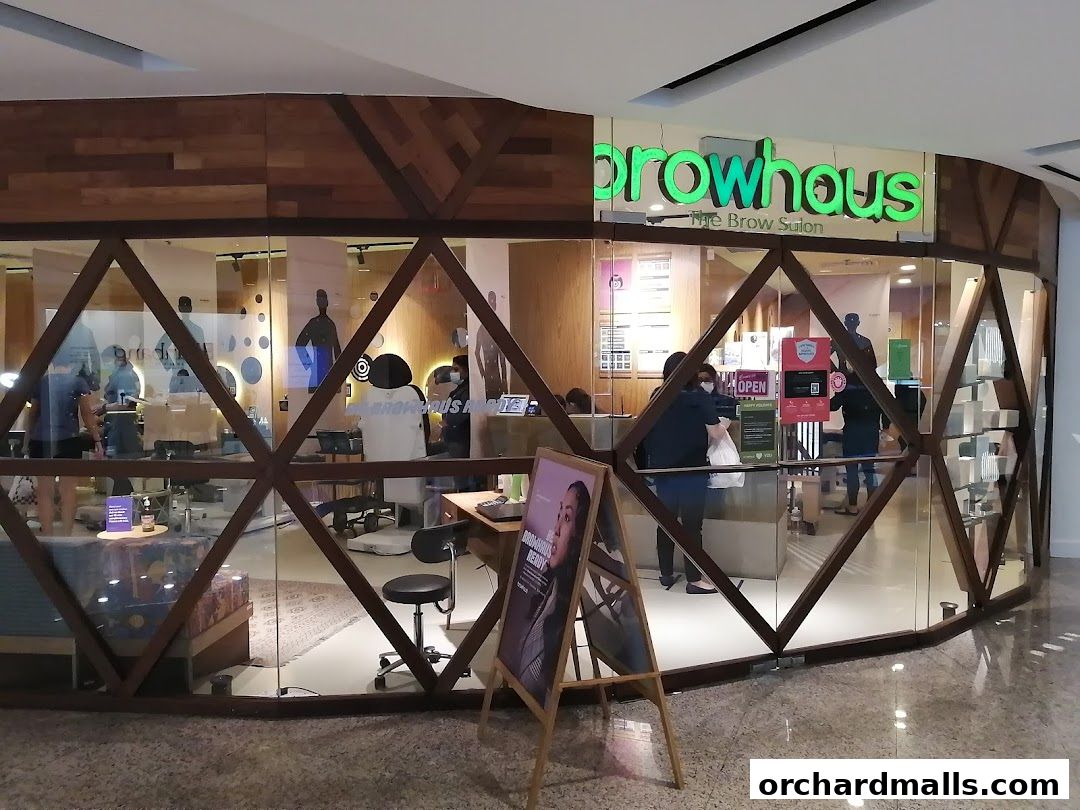 The exterior of Browhaus Wheelock, a brow salon, with staff and customers visible inside.