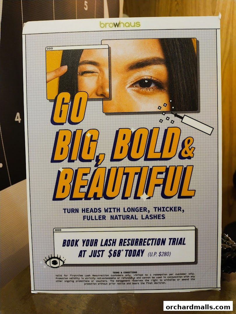 A promotional poster for Browhaus offering a Lash Resurrection Trial.