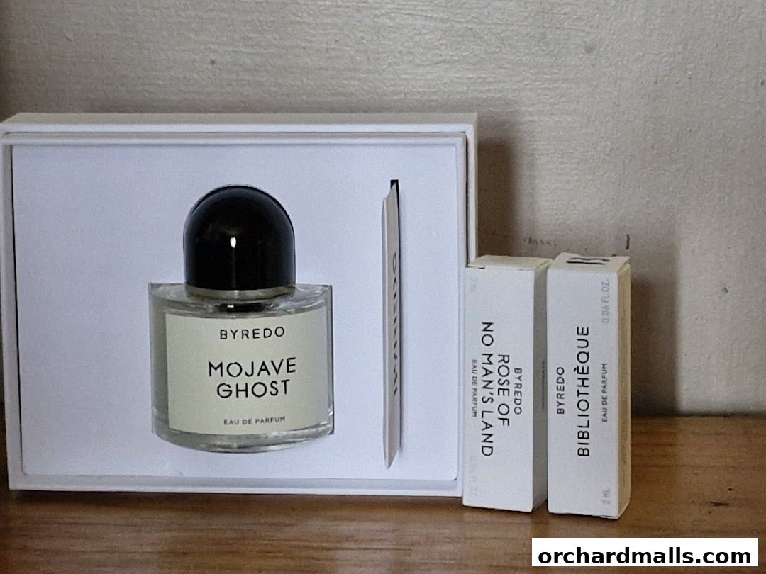 Byredo Mojave Ghost perfume set with two sample vials.