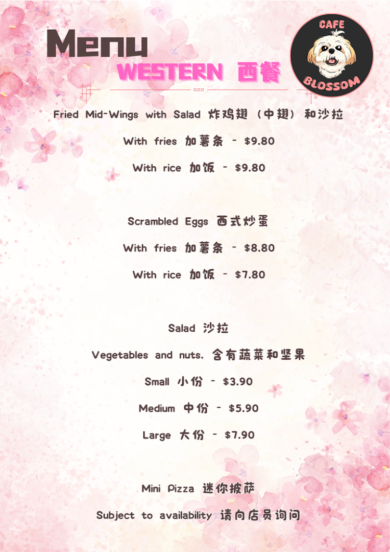 Menu page for Cafe Blossom
