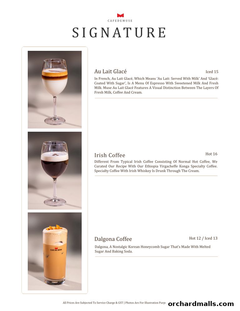 Menu page for Cafe de Muse - The Restaurant