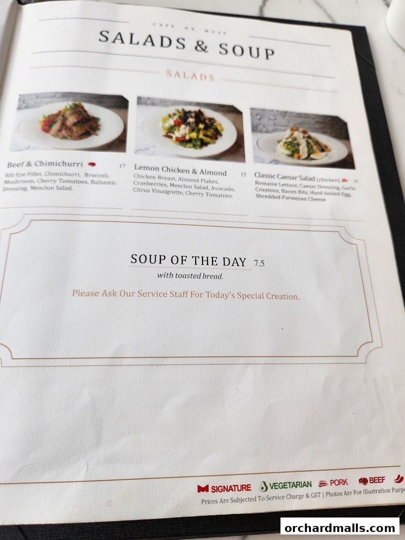 Menu page for Cafe de Muse - The Restaurant