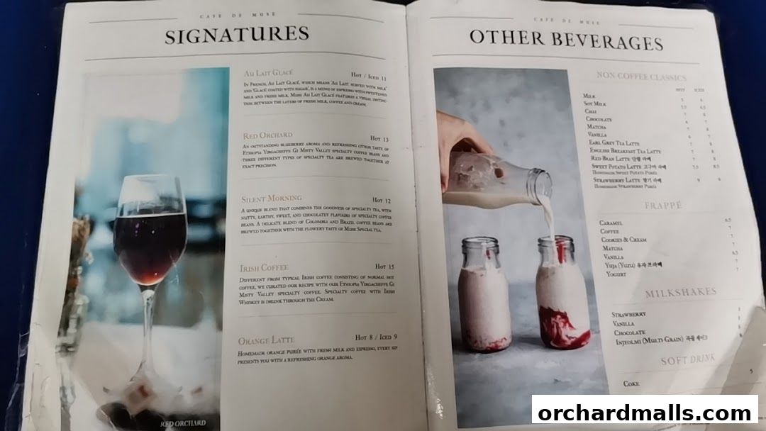 Menu page for Cafe de Muse - The Restaurant