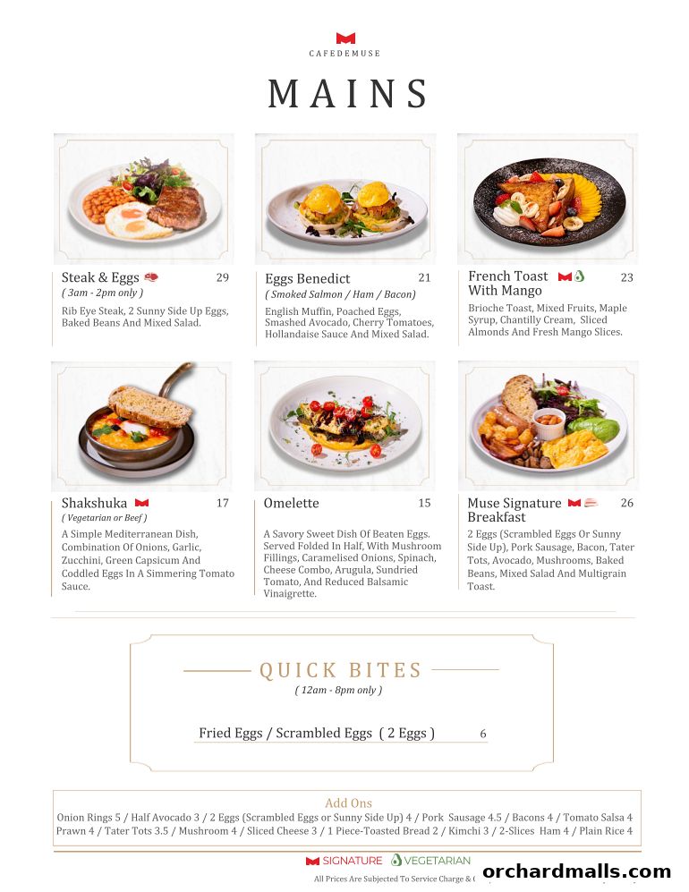 Menu page for Cafe de Muse - The Restaurant