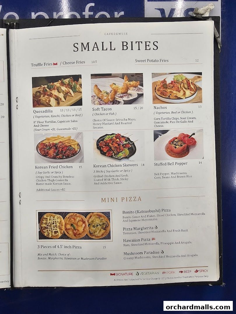 Menu page for Cafe de Muse - The Restaurant