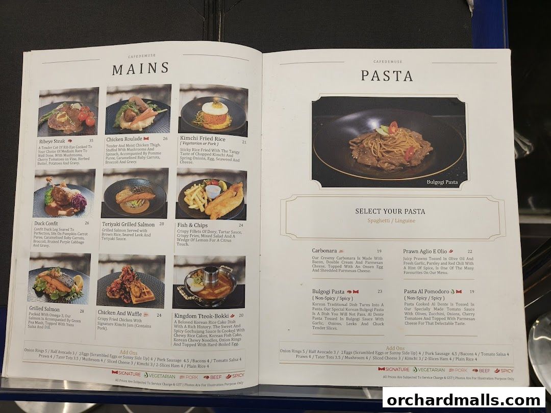 Menu page for Cafe de Muse - The Restaurant