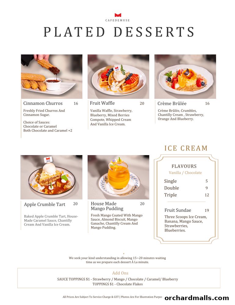 Menu page for Cafe de Muse - The Restaurant