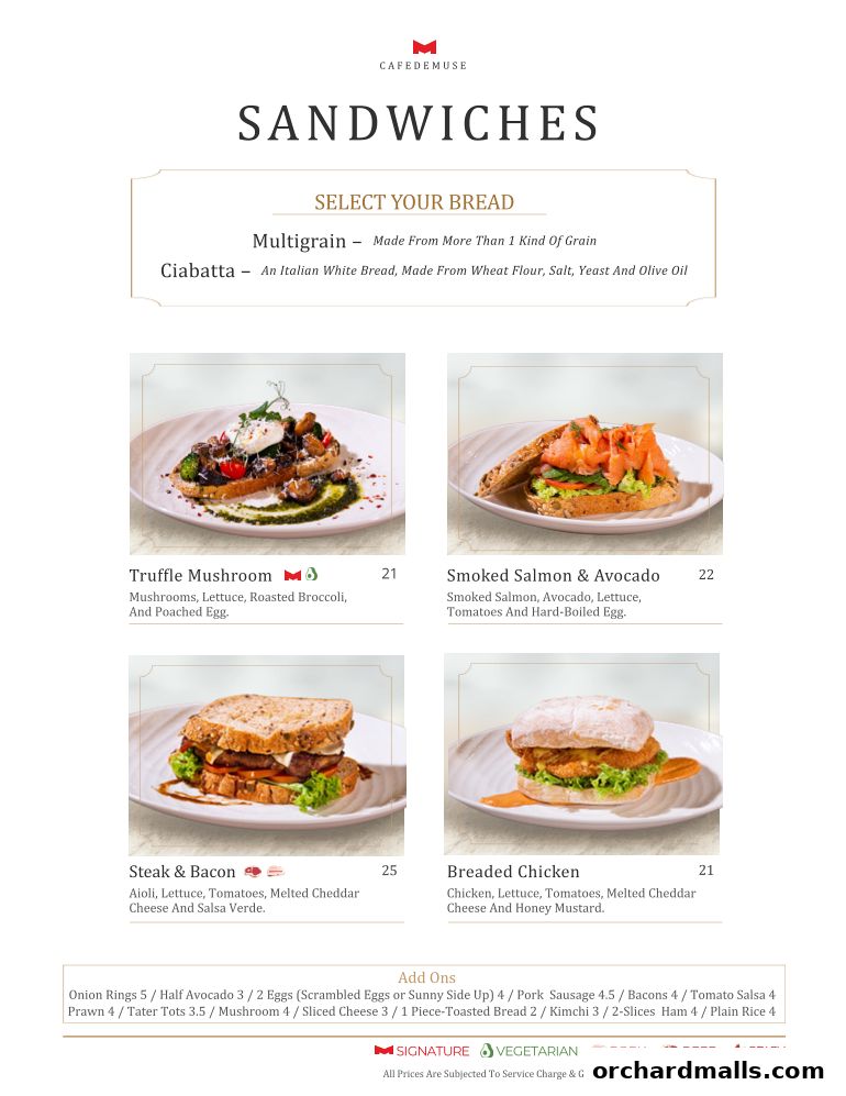 Menu page for Cafe de Muse - The Restaurant