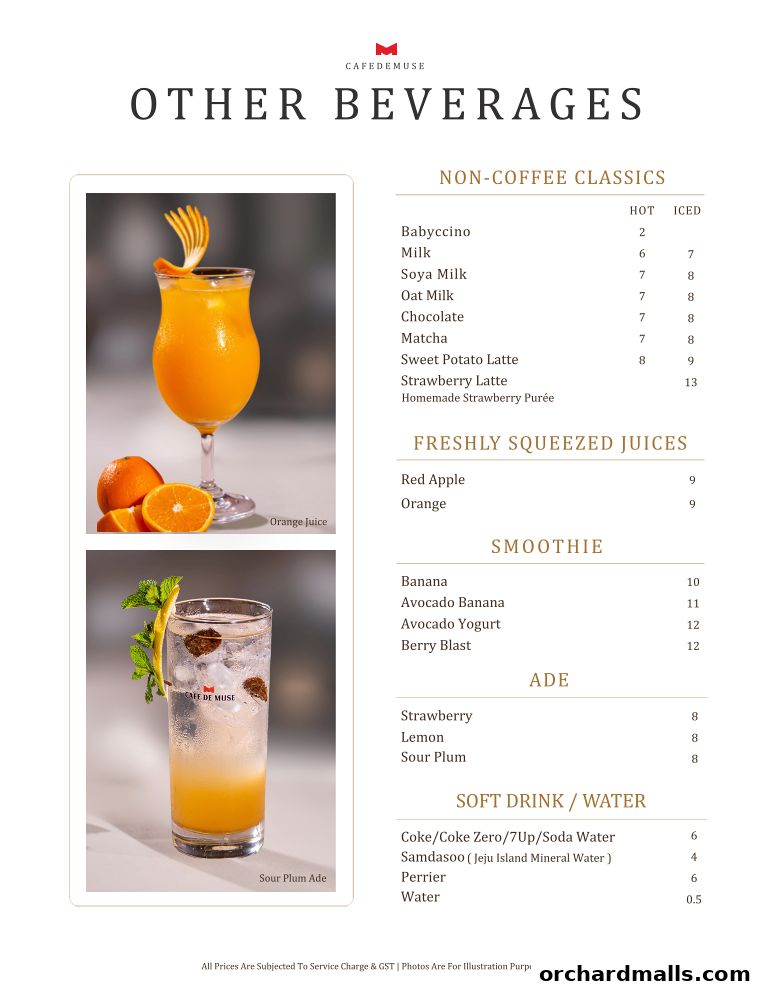 Menu page for Cafe de Muse - The Restaurant